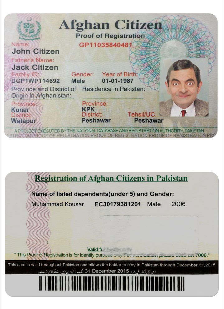 AFGHANISTAN Citizen proof of registration card PSD
